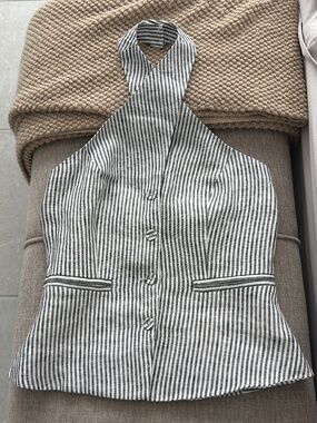 Reformation Black and White Striped Halter Vest